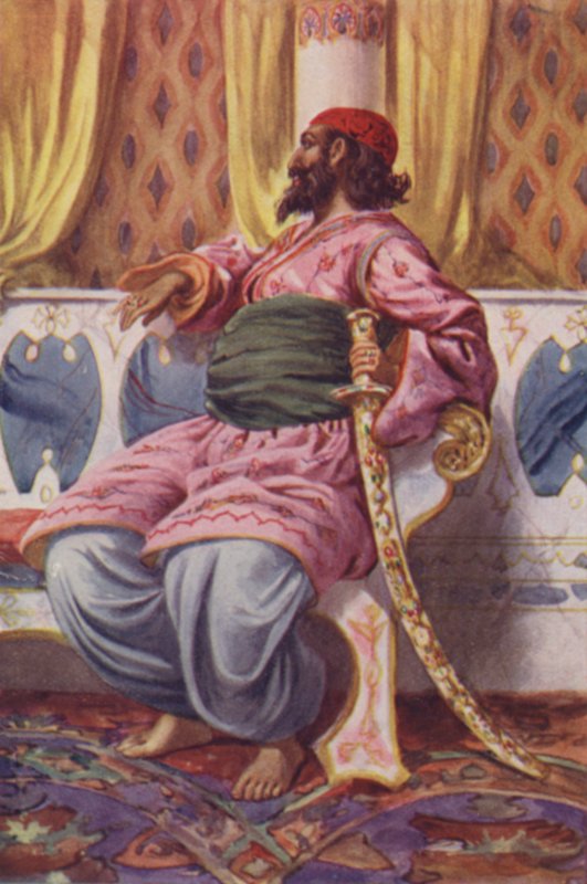 Illustration til Ali Baba og de fyrre tyve (farve litho) af English School