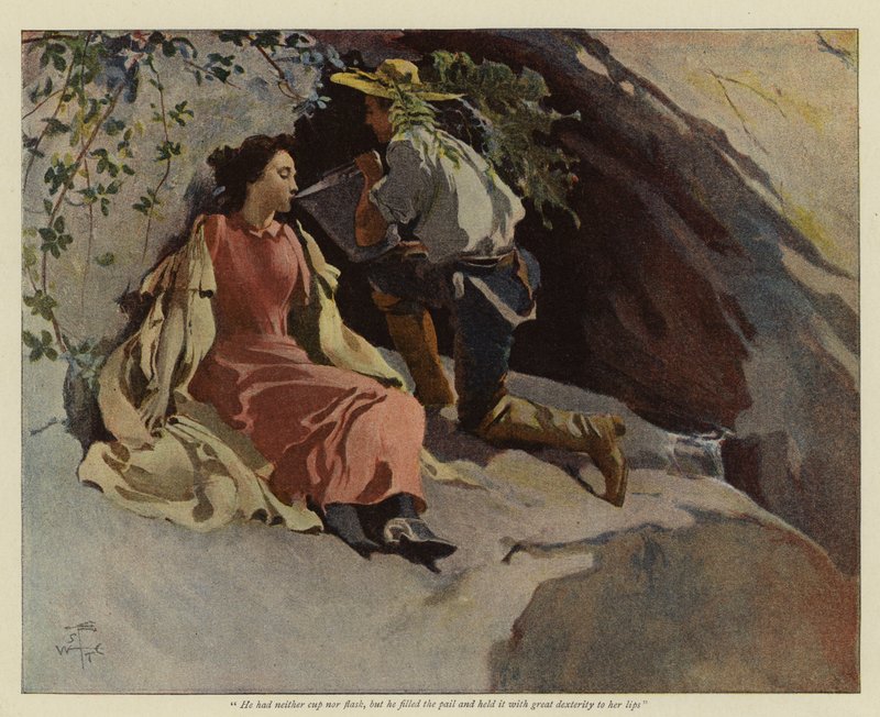 Illustration til Jack and Jill of the Sierras, af Bret Harte (farvelitografi) af English School