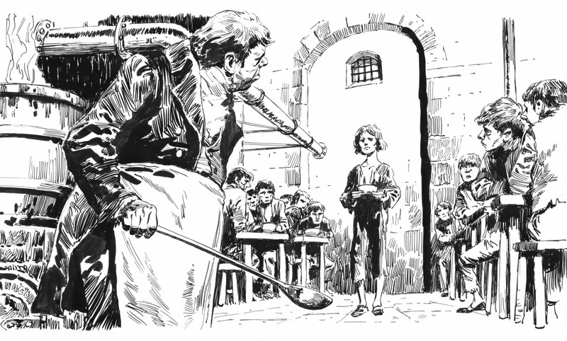 Illustration til Oliver Twist af Charles Dickens (pen og blæk) af English School