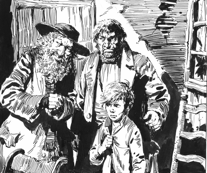 Illustration til Oliver Twist af Charles Dickens (pen og blæk) af English School