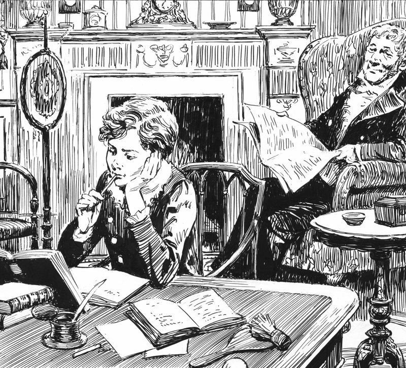 Illustration til Oliver Twist af Charles Dickens (pen og blæk) af English School