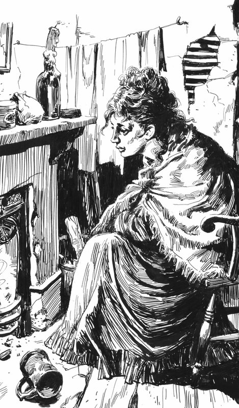 Illustration til Oliver Twist af Charles Dickens (pen og blæk) af English School