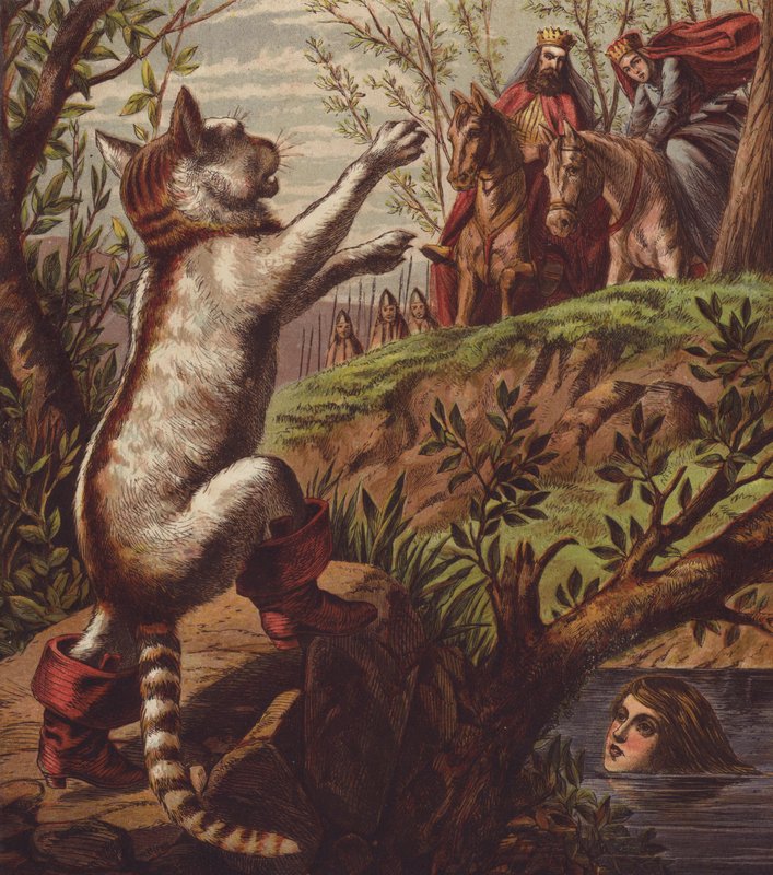 Illustration til Puss in Boots (farve litho) af English School
