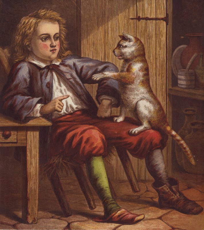 Illustration til Puss in Boots (farve litho) af English School