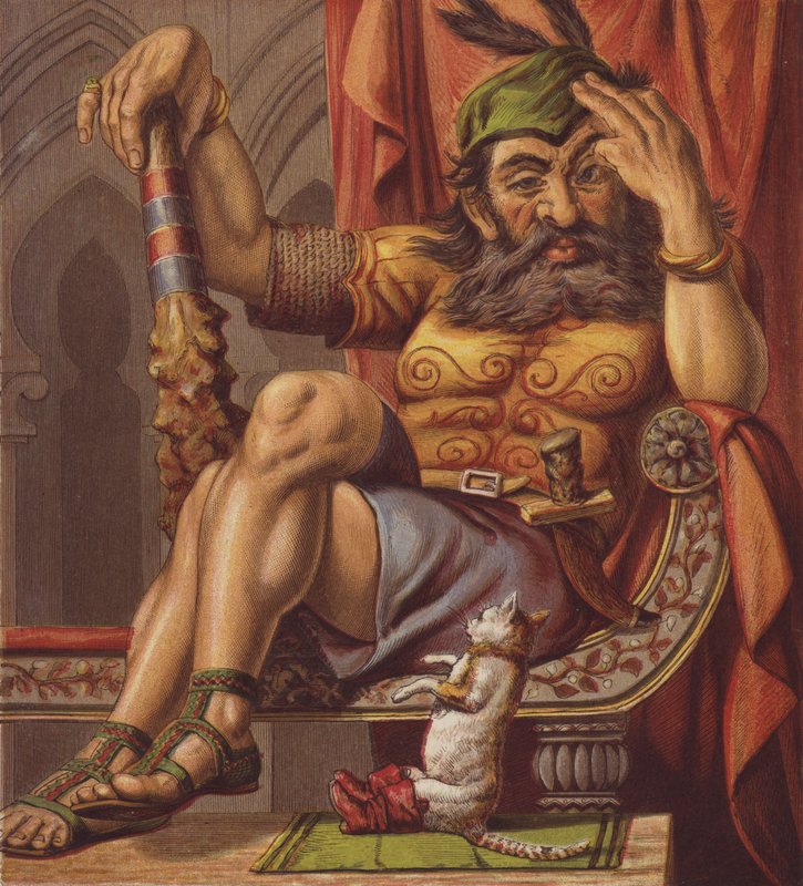 Illustration til Puss in Boots (farve litho) af English School