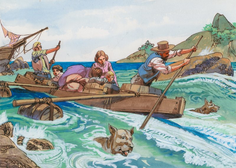 Illustration til den schweiziske familie Robinson af English School