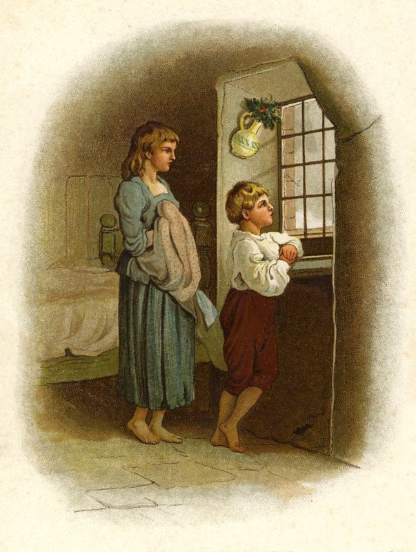 Illustration til The Coming Of Father Christmas (farve litho) af English School