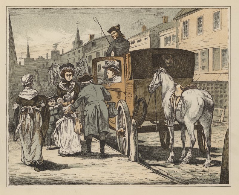 Illustration til The Diverting History of John Gilpin af William Cowper (farve litho) af English School