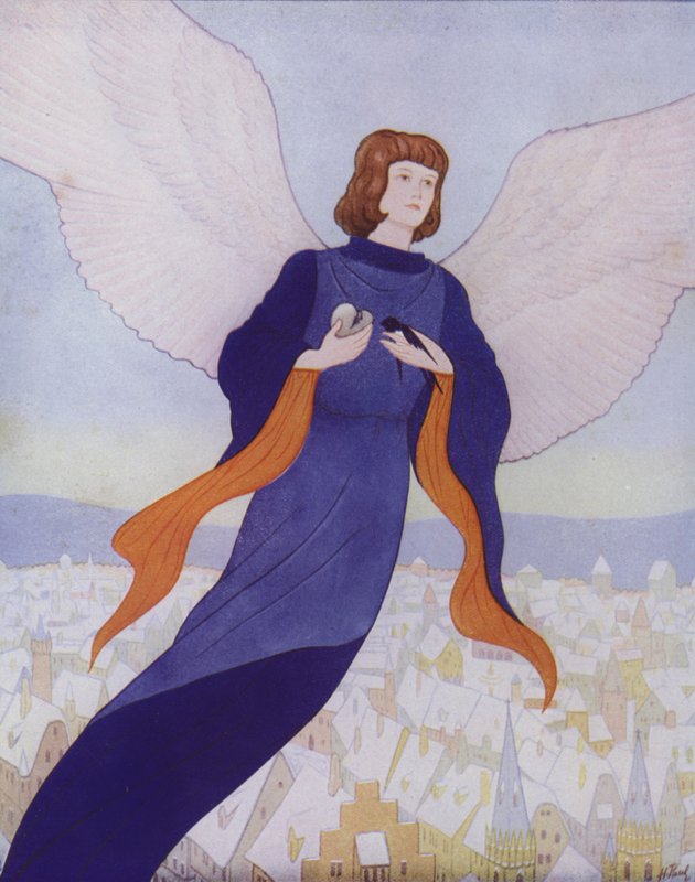 Illustration til Den lykkelige prins af Oscar Wilde (farvelitografi) af English School