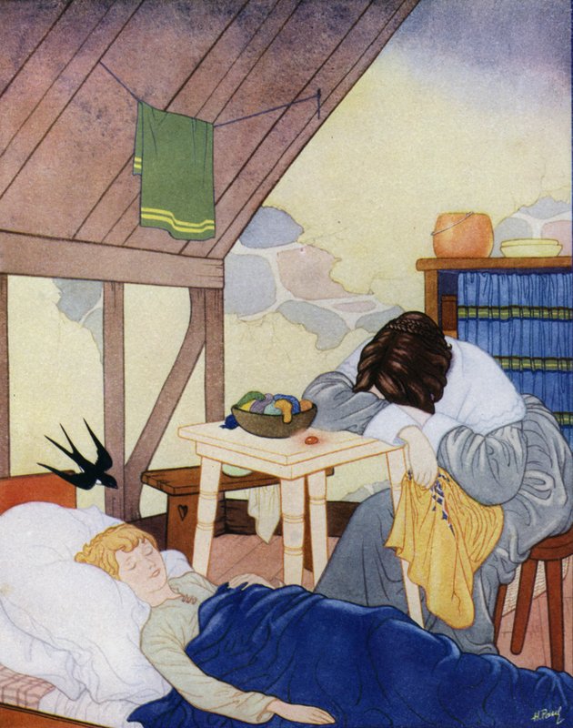 Illustration til Den lykkelige prins af Oscar Wilde (farvelitografi) af English School