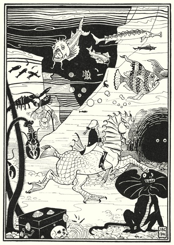 Illustration til baron Munchausens eventyr (gravering) af English School