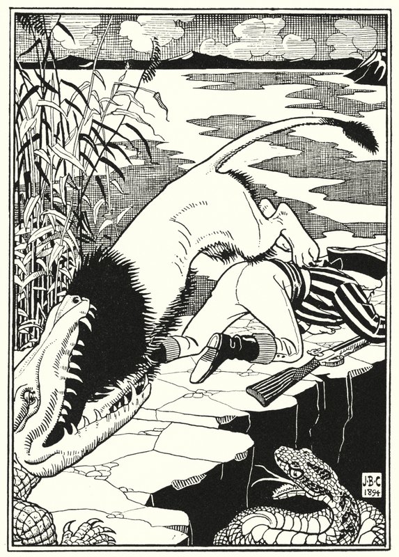 Illustration til The Adventures of Baron Munchausen (gravering) af English School