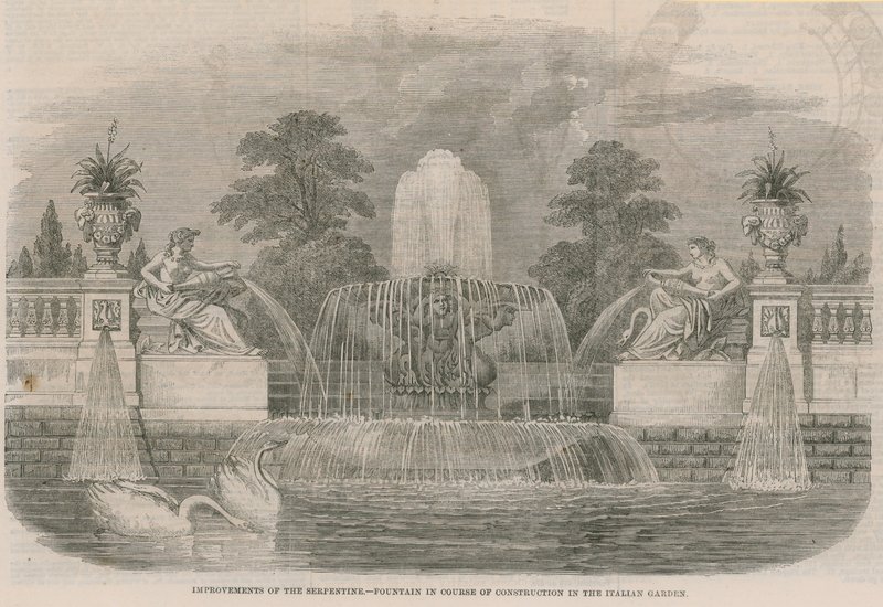 Forbedringer af Serpentine - Fountain under konstruktion i den italienske have af English School