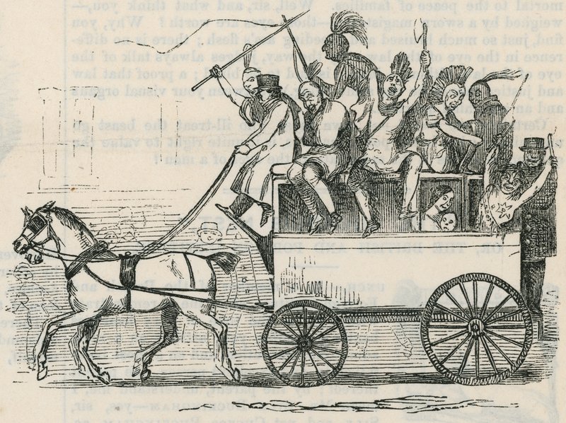 Indianere fra Ojibbeway-stammen i en London-bus af English School