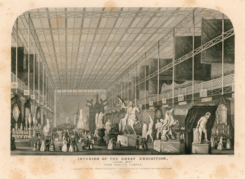 Interiør, der ser mod vest fra Dantes Temple, Great Exhibition, 1851 af English School