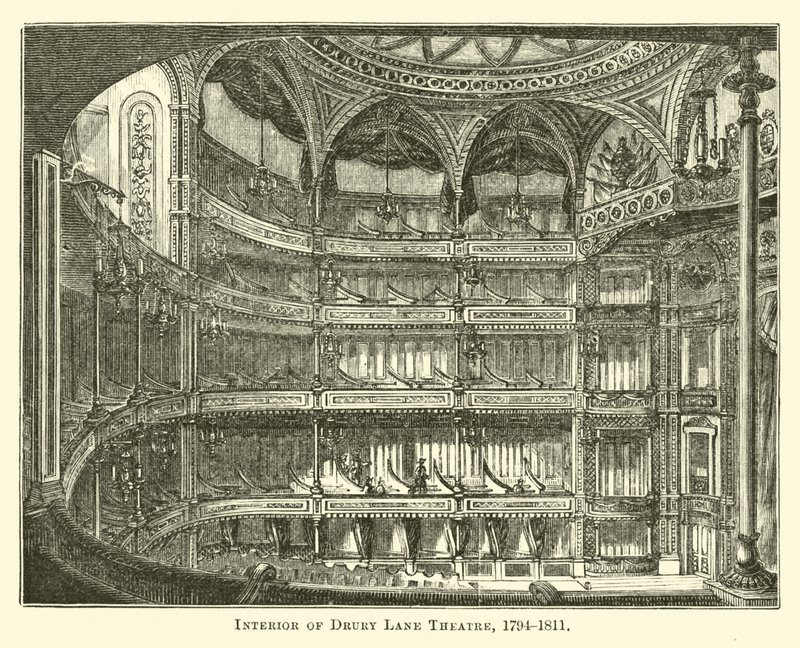 Interiør af Drury Lane Theatre, 1794-1811 af English School