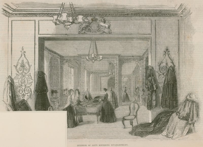 Interiør af Jays Mourning Establishment, Regent Street, London af English School