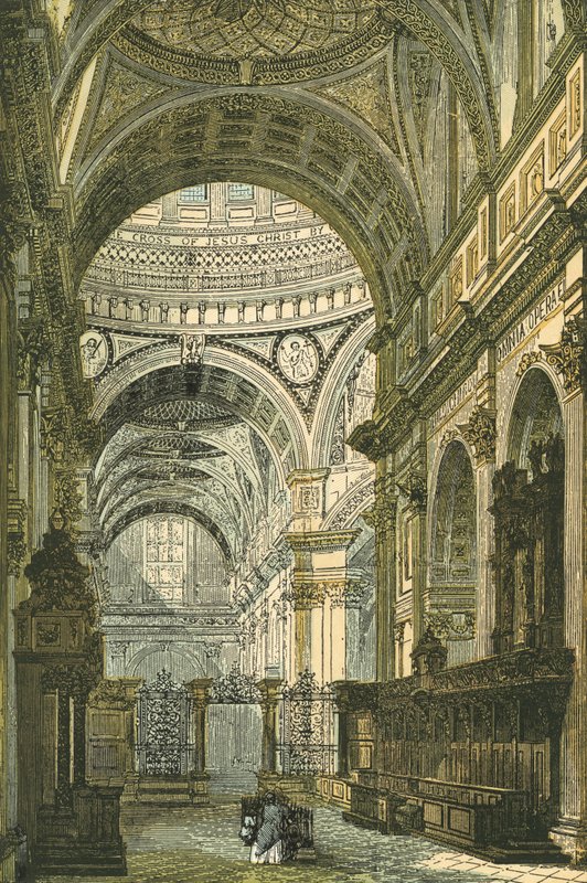 Interiør af St Pauls Cathedral, London af English School
