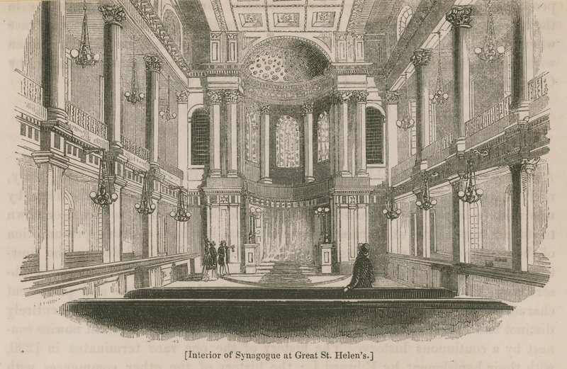 Interiør af synagogen i Great St Helens, London af English School