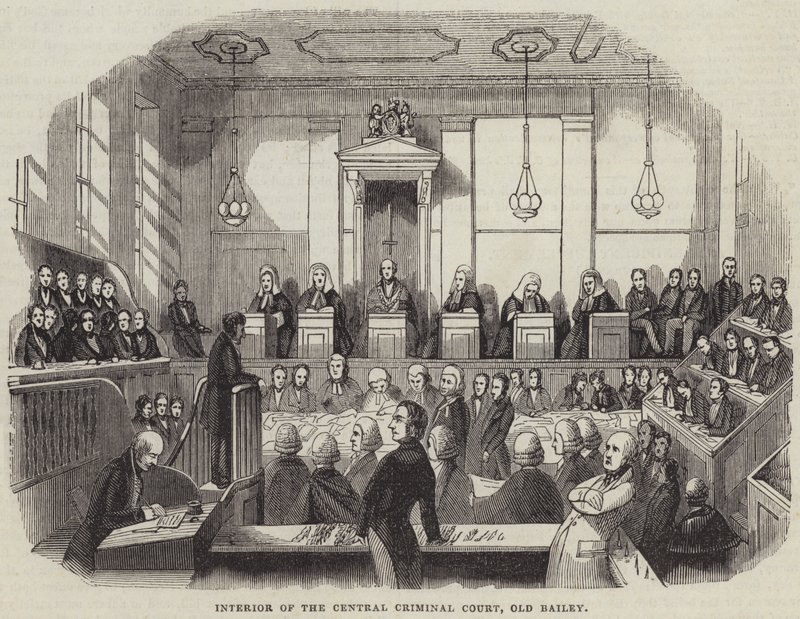 Interiør af Central Criminal Court, Old Bailey (gravering) af English School