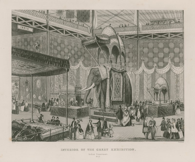Interiør af den store udstilling, 1851, indiske afdeling af English School
