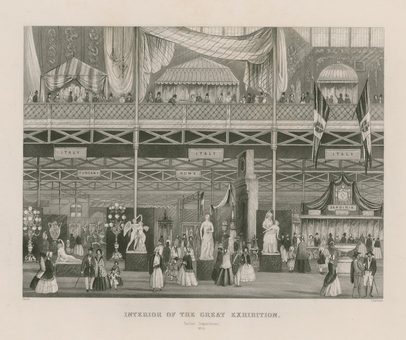 Interiør af den store udstilling, 1851, italiensk afdeling af English School