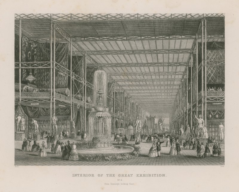 Interiør af den store udstilling, 1851, fra tværskib set mod øst af English School