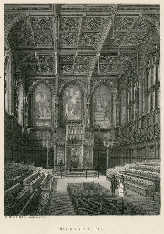 Interiør af House of Lords, Westminster, London af English School