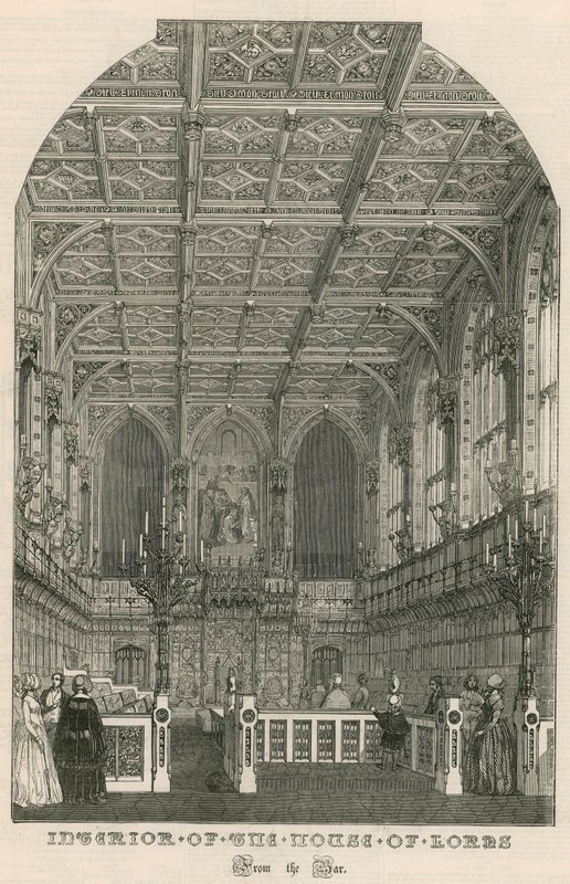 Interiør af House of Lords, Westminster, London, fra baren af English School