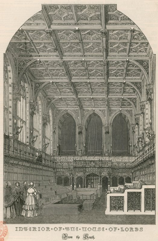 Interiør af House of Lords, Westminster, London, fra syd af English School