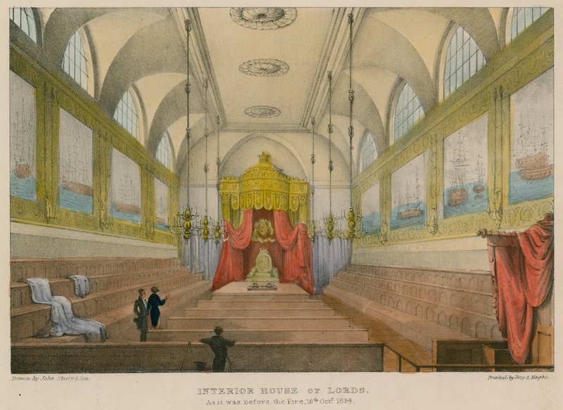 Det indre af House of Lords, som det var før branden, 16. oktober 1834 af English School