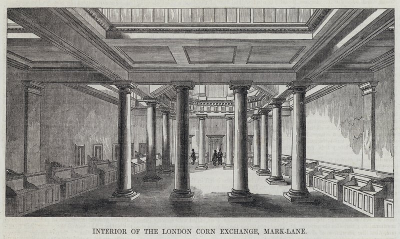 Interiør af London Corn Exchange, Mark-Lane (gravering) af English School
