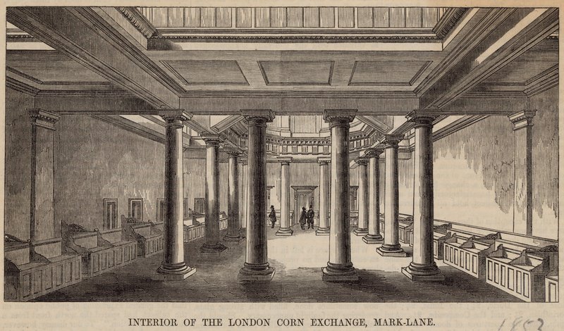 Interiør af London Corn Exchange, Mark Lane af English School