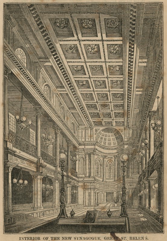 Interiør af den nye synagoge, Great St Helens, London af English School