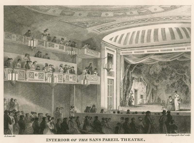 Interiør af Sans Pareil Theatre (Adelphi Theatre), London af English School