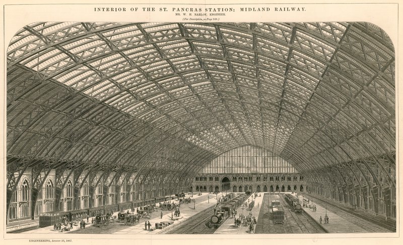 Interiør af St Pancras Railway Station - Midland Railway af English School