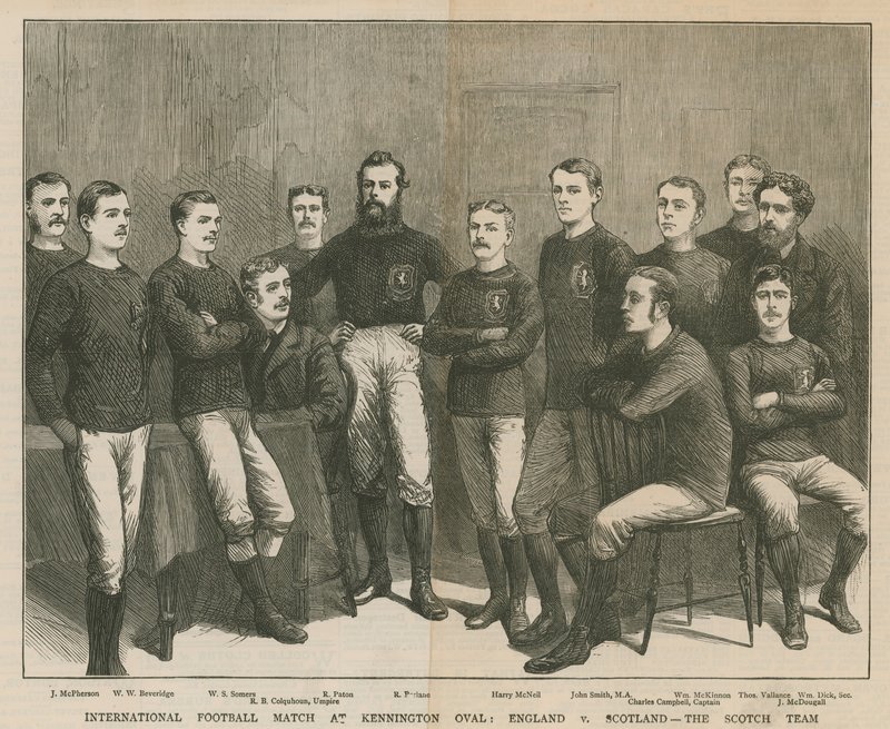 International fodboldkamp på Kennington Oval; England mod Skotland, det skotske hold af English School