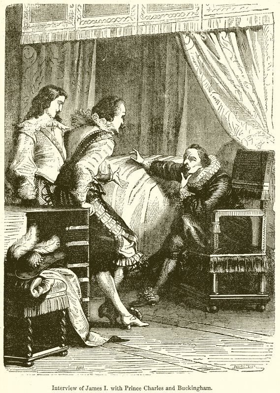 Interview af James I. med prins Charles og Buckingham af English School