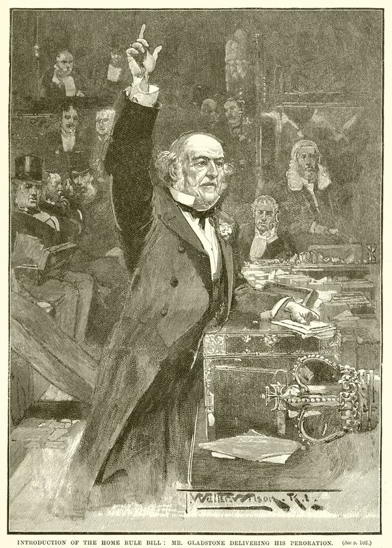Indførelse af lovforslaget om hjemmestyre: Mr. Gladstone leverer sin kendelse af English School