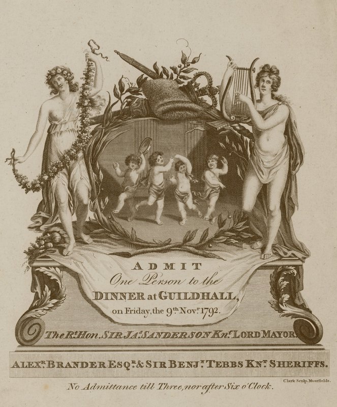 Invitation til en banket i Guildhall, London, den 9. november 1792 af English School