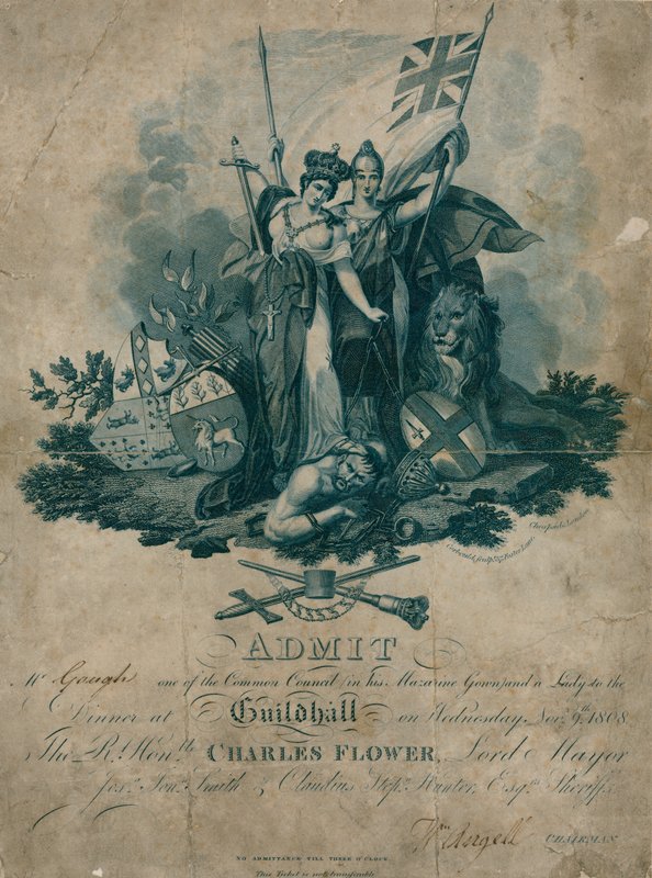 Invitation til en banket i Guildhall, London, den 9. november 1808 af English School