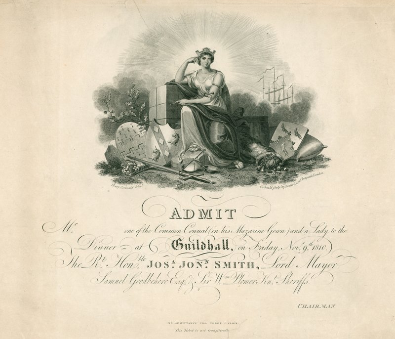 Invitation til en banket i Guildhall, London, den 9. november 1810 af English School