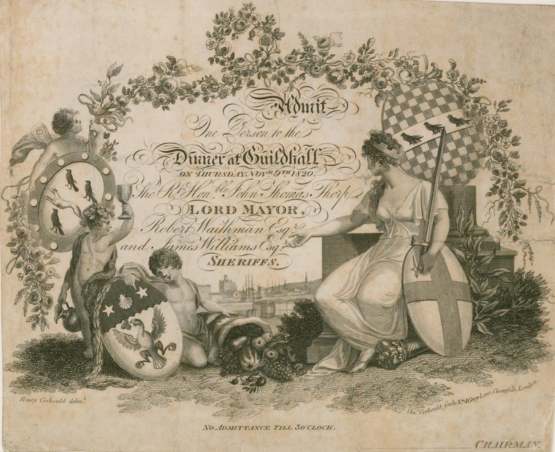 Invitation til en banket i Guildhall, London, den 9. november 1820 af English School