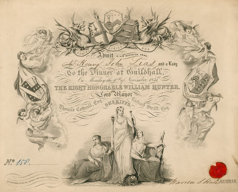 Invitation til en banket i Guildhall, London, den 9. november 1851 af English School