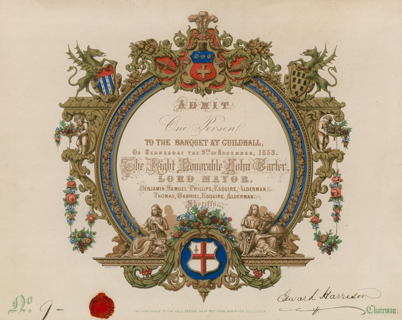 Invitation til en banket i Guildhall, London, den 9. november 1859 af English School