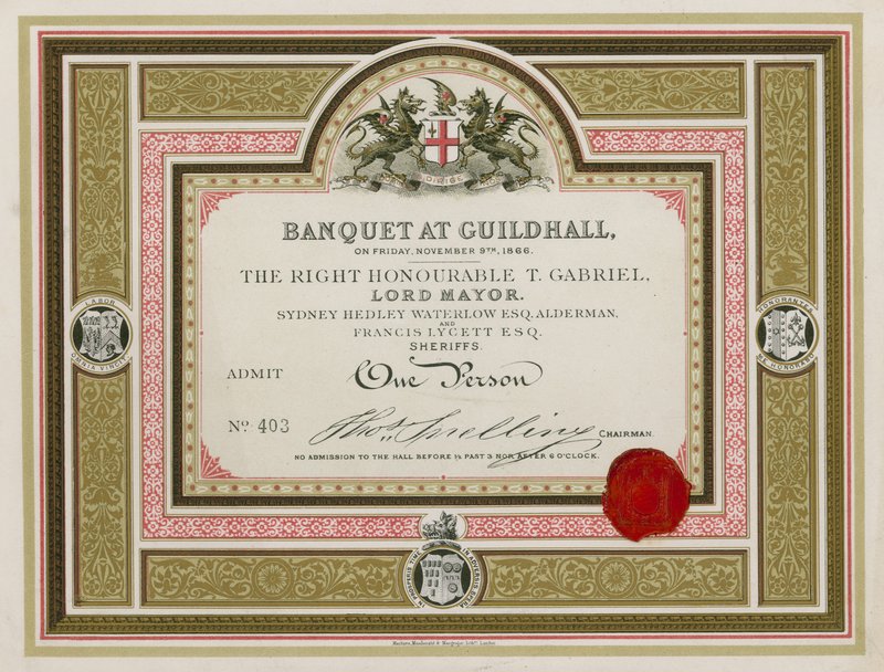 Invitation til en banket i Guildhall, London, den 9. november 1866 af English School
