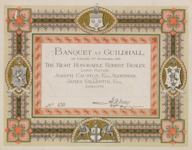 Invitation til en banket i Guildhall, London, den 9. november 1869 af English School
