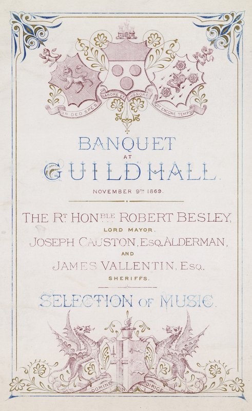 Invitation til en banket i Guildhall, London, den 9. november 1869 af English School
