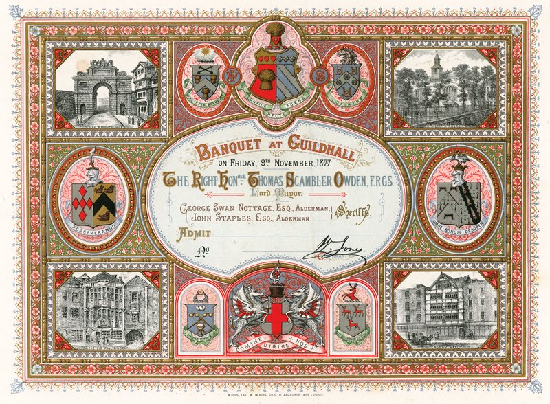 Invitation til en banket i Guildhall, London, den 9. november 1877 af English School