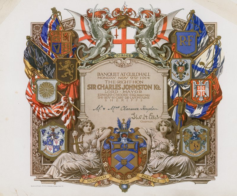 Invitation til en banket i Guildhall, London, den 9. november 1914 af English School